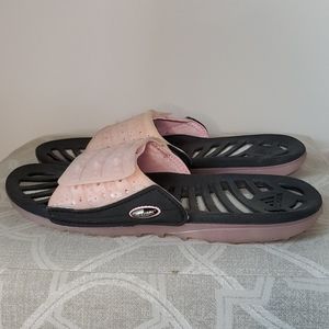 Pink and Black Adidas Slides